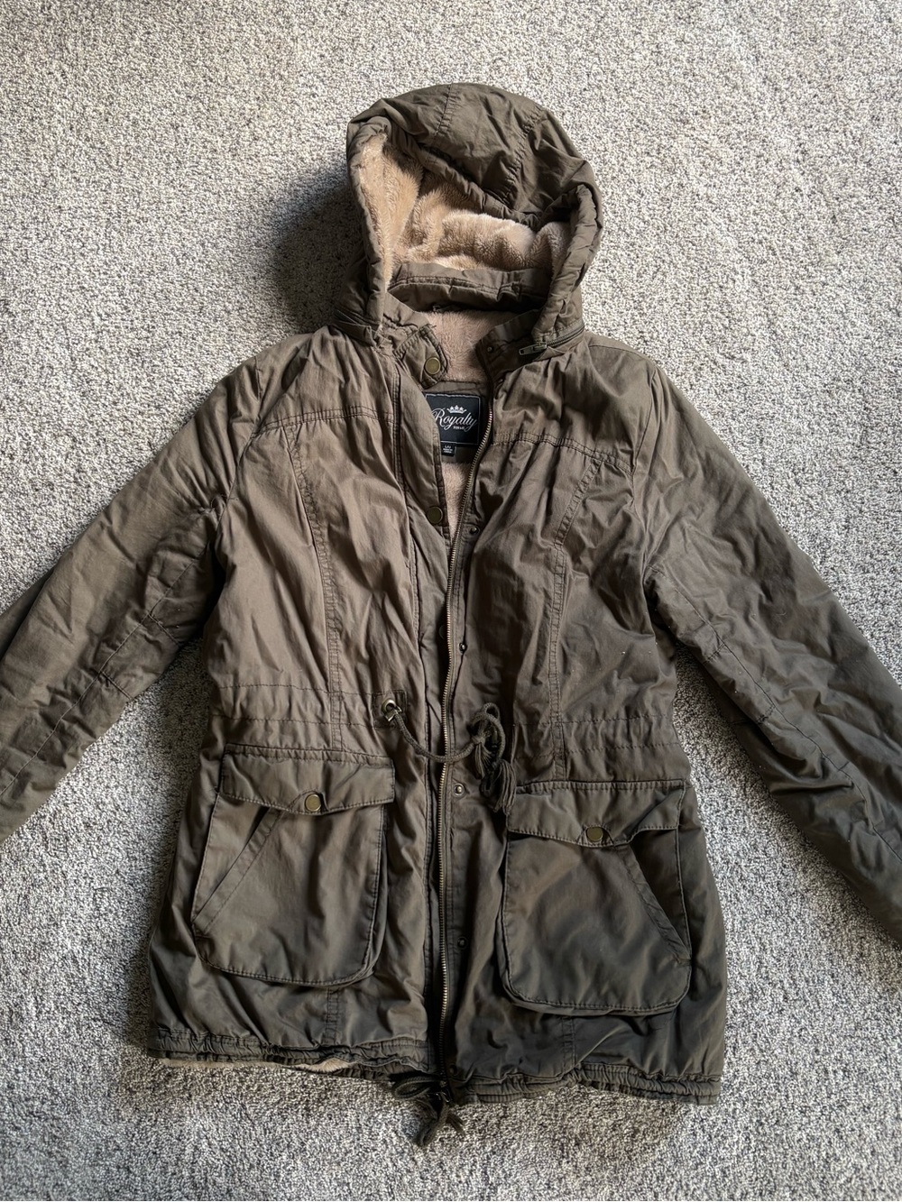Royalty For Me Sherpa-Lined Olive Utility Jacket with Removable Hood
